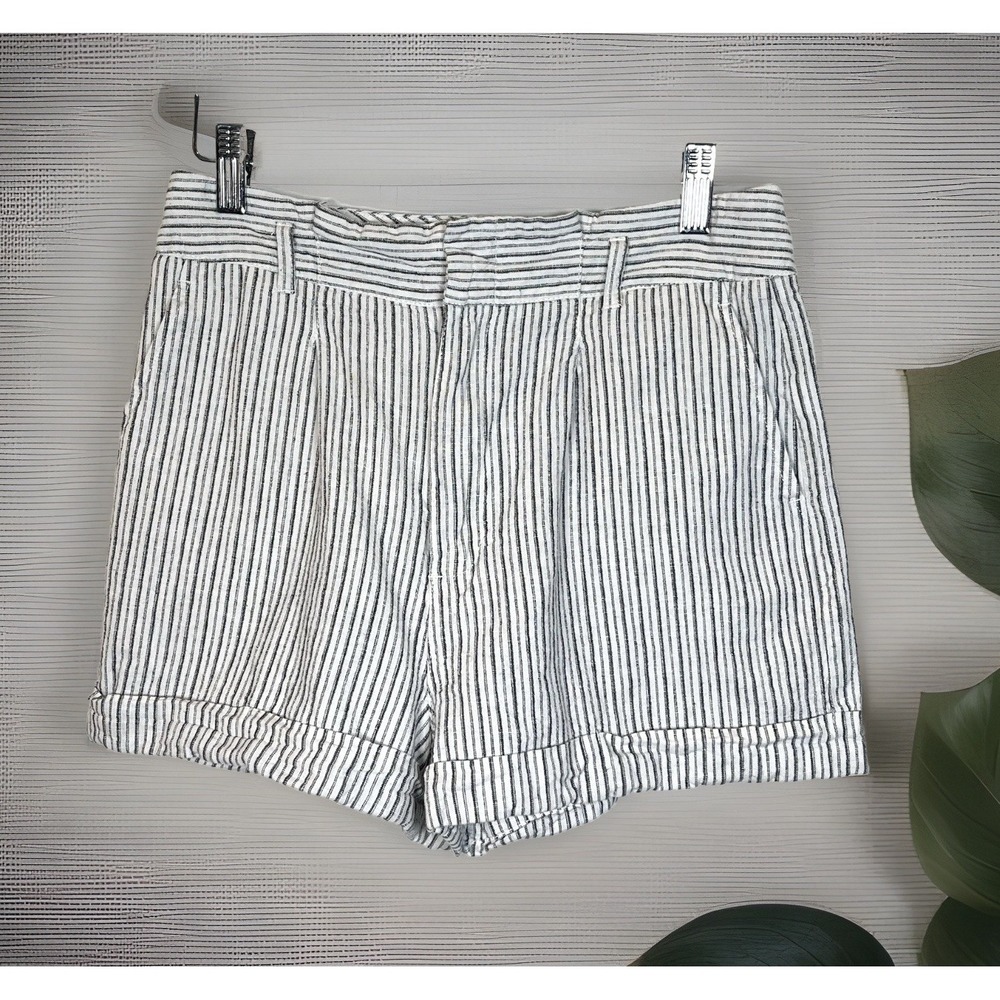 Rag Poets Shorts 100% Linen Women's Sz 27 Black White Stripe 2" Classic Resort